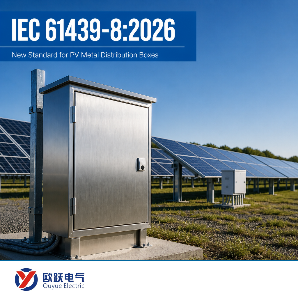 Naujos IEC 61439-8:2026 taisyklės dėl PV metalinių skirstomųjų dėžių